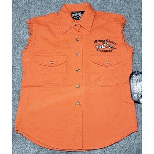 Orange County Choppers Shirt Womens S Biker Sleeveless Fringe Pockets Button New